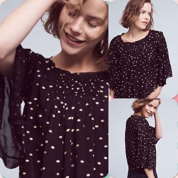 NWT Anthropologie Floreat Ever After Black Crop Top Polka Dot Size S - Picture 4 of 11
